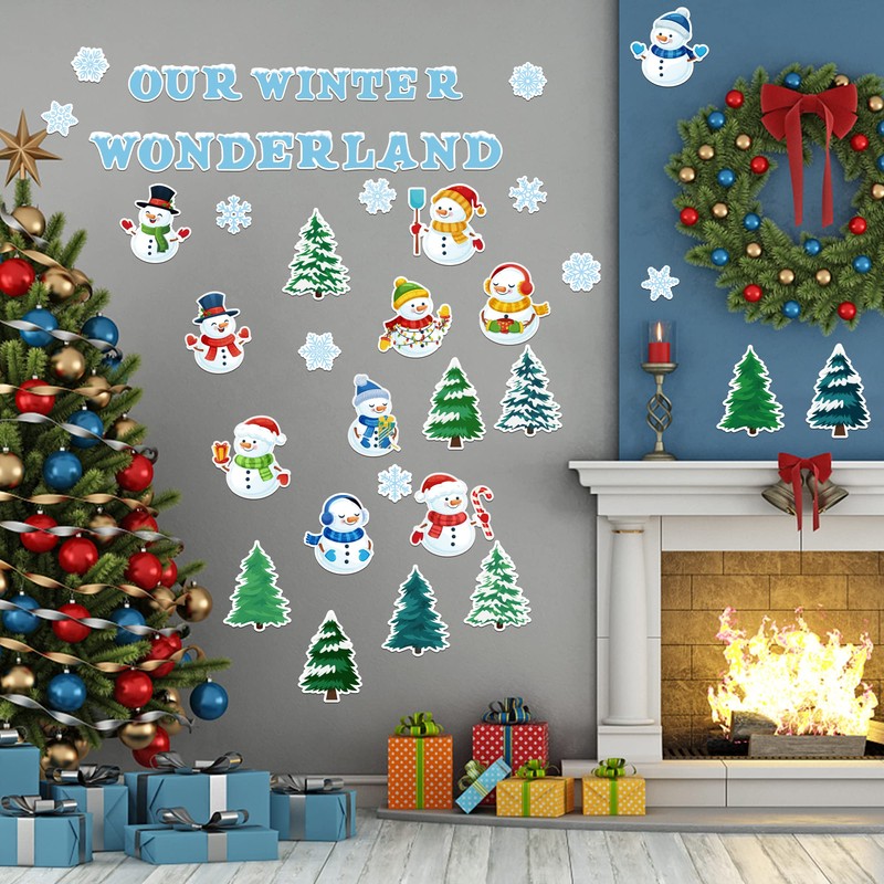Haooryx 83Pcs Christmas Winter Snowmen Bulletin Board Set Classroom Decoration,