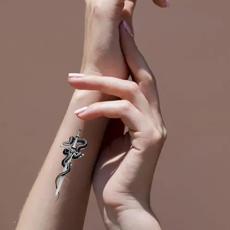 Pack of 12 Temporary Tattoos Snake, Fake Tattoo Stickers, Death