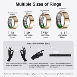 Temdan Smart Ring (Newly Upgraded), Wearable Fitness Smart Ring Health Tracker, Sleep Quality & Heart Rate & Blood Oxygen Monitoring, IP68 Waterproof, No Subscription Fees, Smart Ring, Gold, Size 9