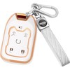 XIYANG TRADE for GMC Key Fob Cover with Keychain, Soft TPU Full Protection Key Shell Key Case Compatible with Chevy Silverado Suburban Tahoe GMC Acadia Sierra Terrain Yukon,6-Button(White)
