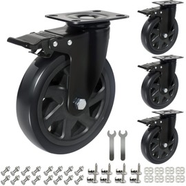 6 Inch Caster Wheels 3000lbs,Heavy Duty Casters Set of 4 with Brake, No Noise Polyurethane Swivel Caster Wheels for Cart,Furniture,Workbench(Free Screws & Spanners)