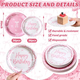 Pickmesh 72 Pcs Pink Bow Party Plates Coquette Bow Birthday Party Supplies 7" 9" Pink Bow Theme Party Decorations Disposable Pink Bow Dessert Plates for Baby Shower Coquette Birthday Party Serve 36