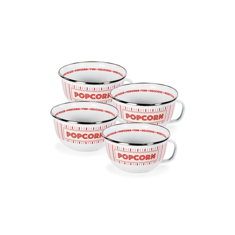 Golden Rabbit Enamelware Popcorn Bowls with Handle, 24 ounce, Showtime,