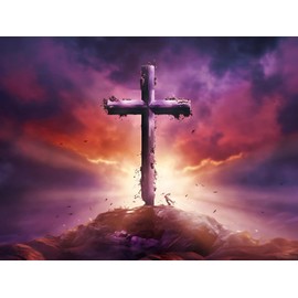 Jesus Wooden Cross Standing on Hill Religious DIY 5D Diamond Painting Kits by Numbers, Diamond Art, Cross Art Cross Stitch Art Craft for Christmas Xmas Holiday Decor 12x16inch
