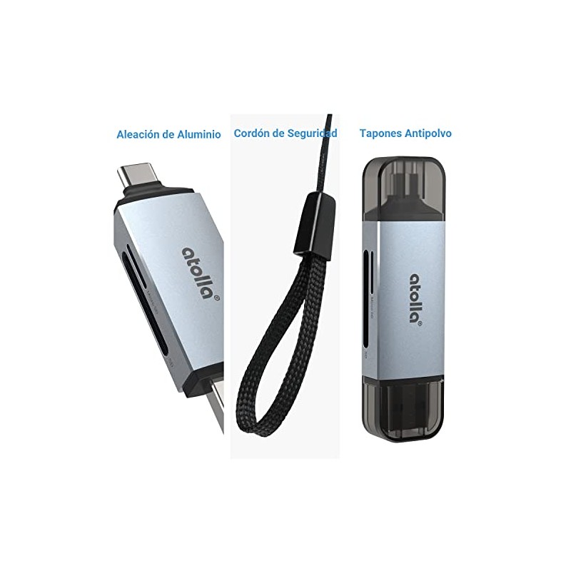 Lector de tarjetas SD, atolla Aluminum Adaptador SD a OTG
