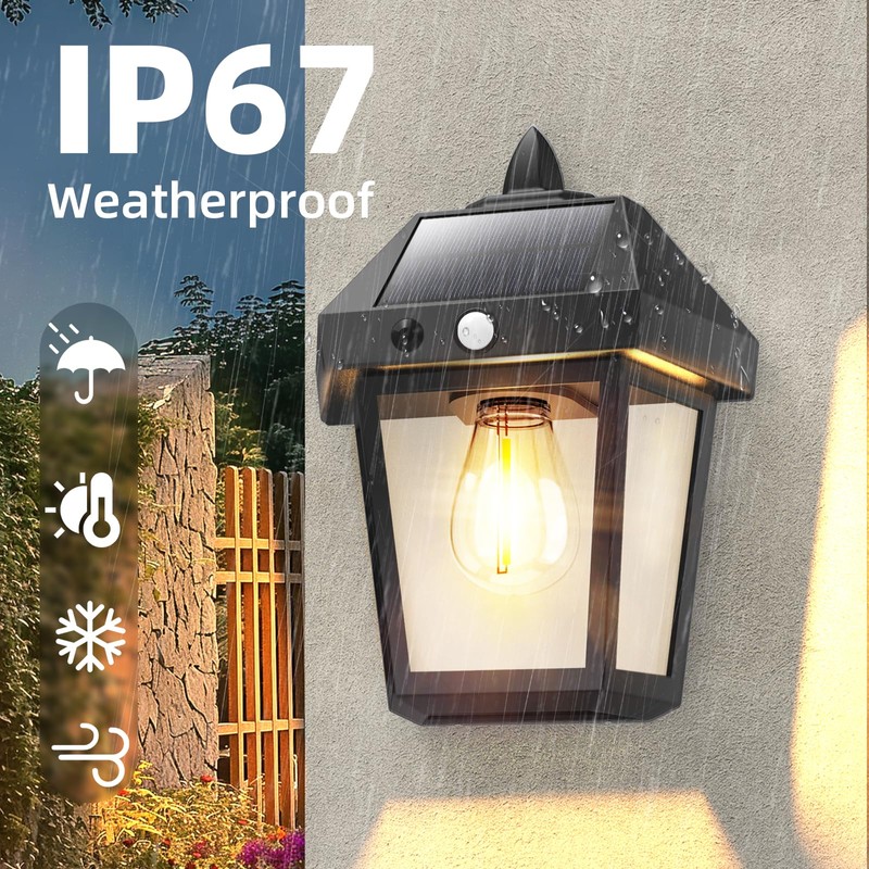 DERAYSION Solar Porch Lights Outdoor, 9 Inch Solar Wall Lanterns