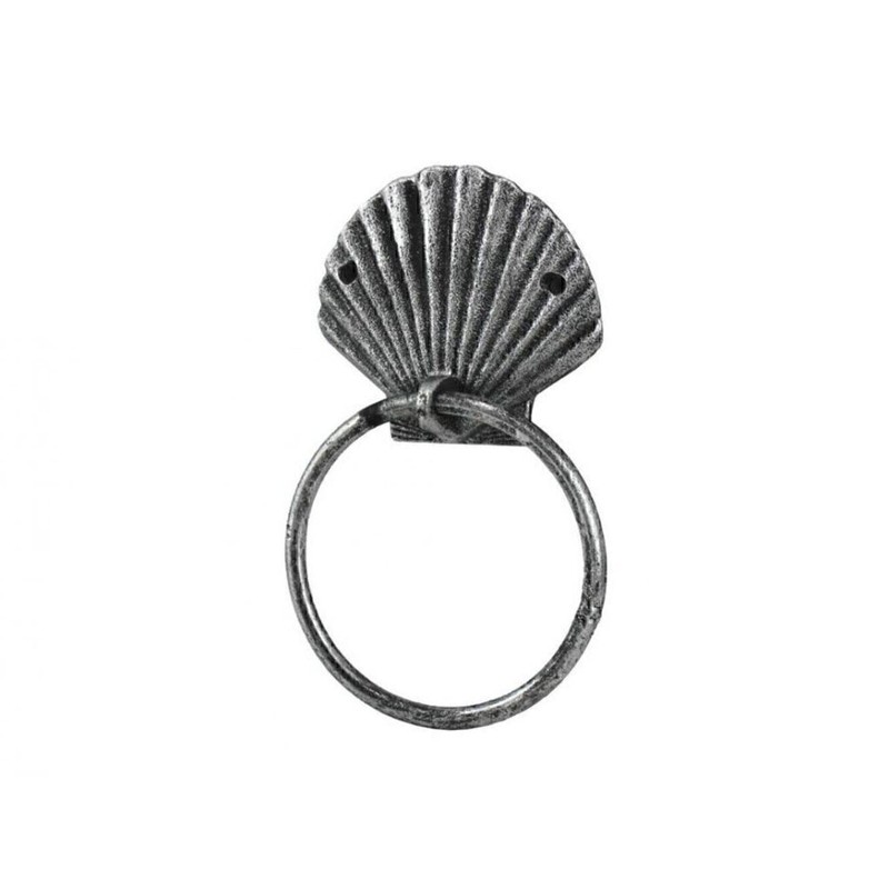 Antique Silver Cast Iron Seashell Towel Holder 8.5 - Seashell