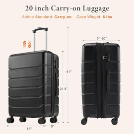 [Deal] Carry-On Luggage, Hard Shell Rolling Suitcase for Travel Expandable Lightweight with Spinner Wheels TSA Lock - Color: Black, 20 Inch, luggage size: Standard