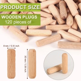 120pcs Wooden Dowels 8mm x 30mm, 0.31x1.18 inch Wooden Pegs Assorted Multifunctional Wood Screw Hole Plugs Wooden Plugs Wooden Dowels Crafts Pins for Furniture Repair and Fixing Handicraft Making
