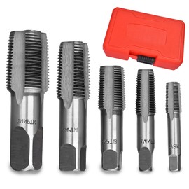 Professional 5 Piece NPT Pipe Tap Set, Carbon Steel NPT Thread Forming Taps and Drill Bits Series Set Tool, Sizes Includes 1/8", 1/4", 3/8", 1/2", 3/4" in Storage Case