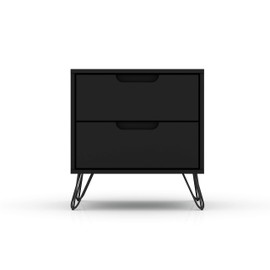 Manhattan Comfort Rockefeller Mid-Century Modern 2 Drawer Bedroom Nightstand, 20.08", Black