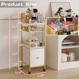 Floor Makeup Organizer, Narrow Floor Skincare Organizers and Storage with Drawers, Bathroom Vanity Organizer Cosmetics Display Cases Holder for Skin Care Nail Polish Perfume Makeup Brush