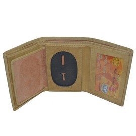 Leatherboss Police Rounded Oval Shape Badge Holder Trifold Wallet (Tan)