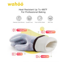 wahoo Professional Liquid Silicone Oven Mitts Gloves, Heat Resistant Gloves for Cooking, Baking, CoralAir Liner, 12 Inch, Purple, XXL