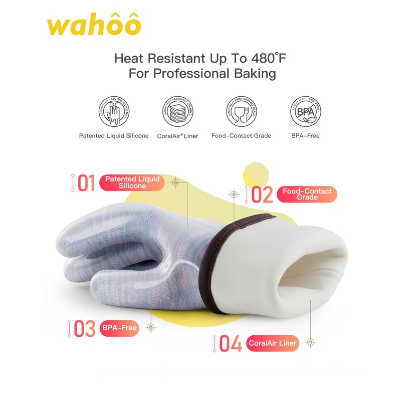 wahoo Professional Liquid Silicone Oven Mitts Gloves, Heat Resistant Gloves