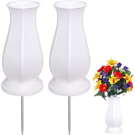 TFANUO 2 Pack Cemetery Vases with Spikes,Grave Vases for Cemetery with Metal Spikes and Scupper (2, white)