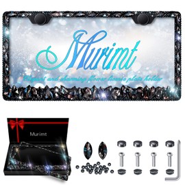 2 Pack Bling License Plate Frame for Women Murimt Gem Diamond Rhinestone License Plate Frames Handcrafted Stainless Steel Bedazzled License Plate Cover | Holder High-End Gift Box（Black）…