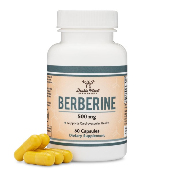 Berberine Supplement 500mg, 60 Capsules (Third Party Tested, Manufactured in The USA, Non-GMO, Gluten Free, Vegan Safe) AMPK Activator - Berberine HCL for Cardiovascular Health by Double Wood