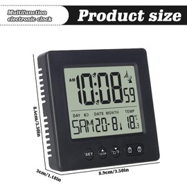 WIYETY Digital Radio Alarm Clock with Light: Travel Alarm Clock, Radio-Controlled Automatic Digital Alarm Clock with Two Independent Alarm Clocks, Thermometer, Date Display, Backlight, Date, Week