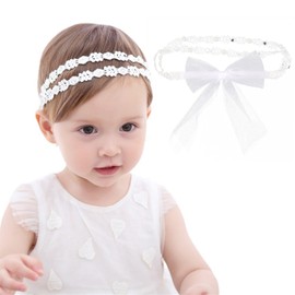Pejlnd Baby Girl Headbands - 1Pcs Pearl Diamond Embroidered Double Row Elastic Headband Stretchy Cotton Lace Toddler Hair Band for Newborns Infants Girls Gifts
