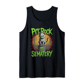 Pet Rock Creepy Cat on Skull Tombstone in Haunted Graveyard Tank Top