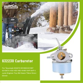 Wondrify 632230 Carburetor for Tecumseh 632272 631828 631067 631067A H30 H50 H60 HH60 5HP 6HP 4 cycle Engines Troy Bilt Sears Tillers Snowblower with 30727 Air Filter