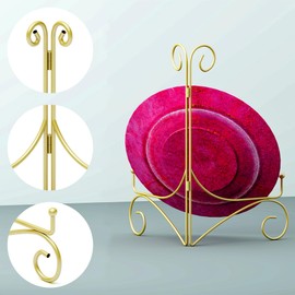 HEMYLU 10 Inch Display Plate Stand with Folding Design, Metal Plate Holder for Tables, Picture Easel for Home Decoration, Photo Frame Stand, 10'' Gold, 2-Pack