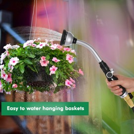 RESTMO Watering Wand Heavy Duty, Metal Garden Hose Wand with Thumb Flow Control, 15-Inch Long Hose Nozzle Sprayer with 10 Spray Patterns, Ideal to Water Hanging Baskets and Shrubs, Silver