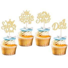 24 piezas de decoraciones para cupcakes con purpurina para el día del padre, papá y papá, amor, papá, decoraciones para tartas para feliz día del padre, papá, cumpleaños, fiesta, suministros de color dorado