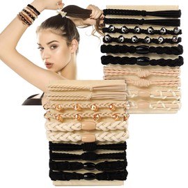 Hair Ties for Women Girls, 20 Pcs Boho Dual-Use Bracelets and Hair Tie for Thick Hair/Pony Tails, No Damage No Crease Elastics Hair Rubber Bands Ponytail Holders (Graceful)