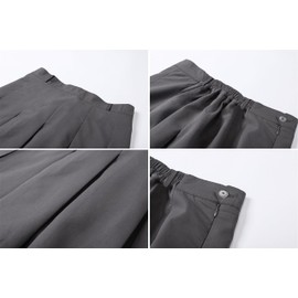 SANGTREE Knee Length Skirts for Women, Grey Pleated Skirts for Women, Gray School Uniform A-Line Skirt with Belt Loops, No Shorts Midi High Elastic Waist Skirt, Grey Mid Long, US L