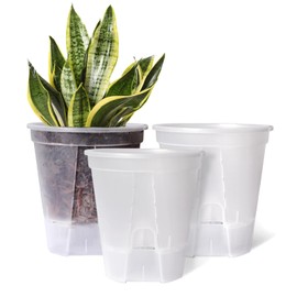 GREENPARA 7 inch Transparent Plastic Garden Pots Self Watering Planters, 3 Pack Large Plastic Nursery Plant Pots with Deep Reservior and Drainage Holes for Indoor Outdoor Plants and Flowers