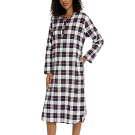 ENJOYNIGHT Womens Long Flannel Nightgown Button Down Sleepshirt Long Sleeve Nightshirt with Pockets (XX-Large,Lattice)