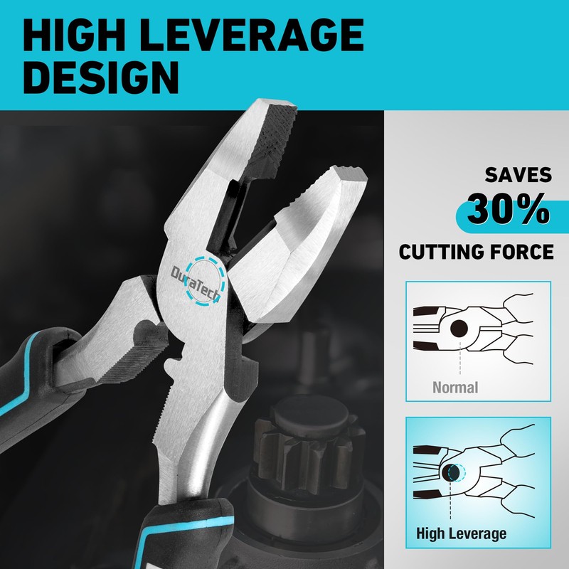 DURATECH 9.5 INCH High Leverage Linemans Pliers, Heavy Duty Side