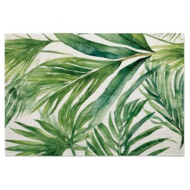 Highland Home Palm Leaves 4-Pack Poly-Cotton Blend Placemats Manufactured in The USA Machine Washable Dryer Safe