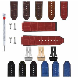Ewatchparts 24mm Leather Watch Band Strap Rubber Compatible With Hublot Bang Clasp Includes 4 Screws and Screw Driver