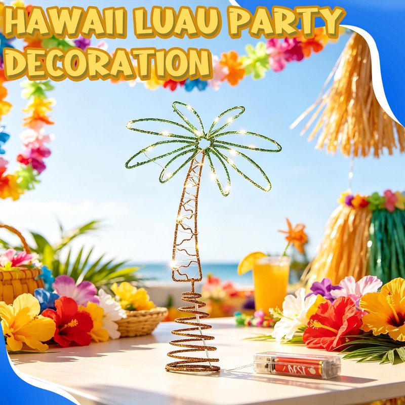 12" Metal Palm Coconut Summer Tree Topper Decor with LED