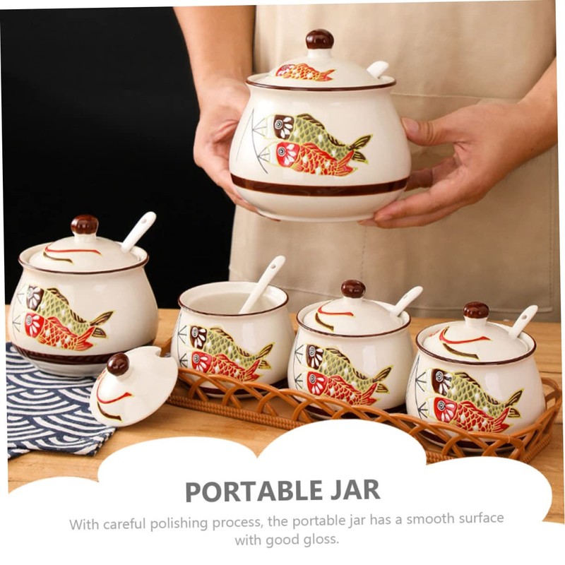 GRIRIW Tea Coffee Sugar Canister Ceramic Sauce Jar Lard Oil