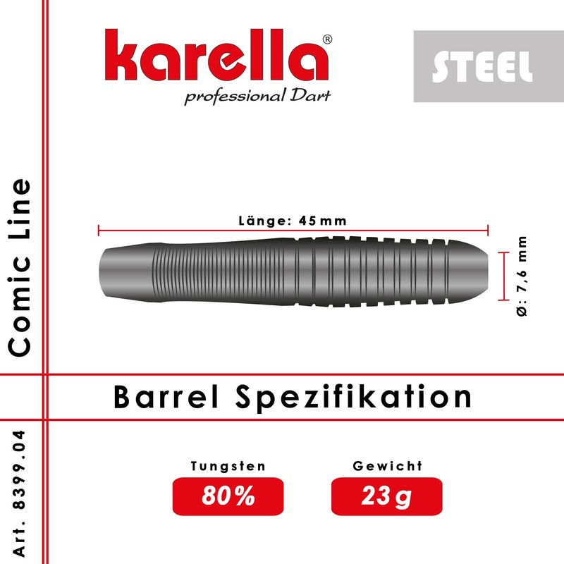 Karella Darts Comic-Line 80% Tungsten Professional Steel Darts, 5 Models,