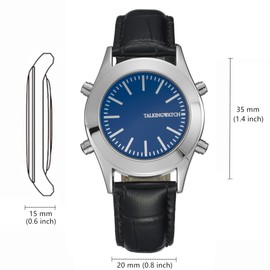 Viy-blui-026e Italian Talking Clock with Alarm Clock and Hour Report Blue Dial Black Leather Strap, Viy-blui-026e black leather bracelet, Bracelet