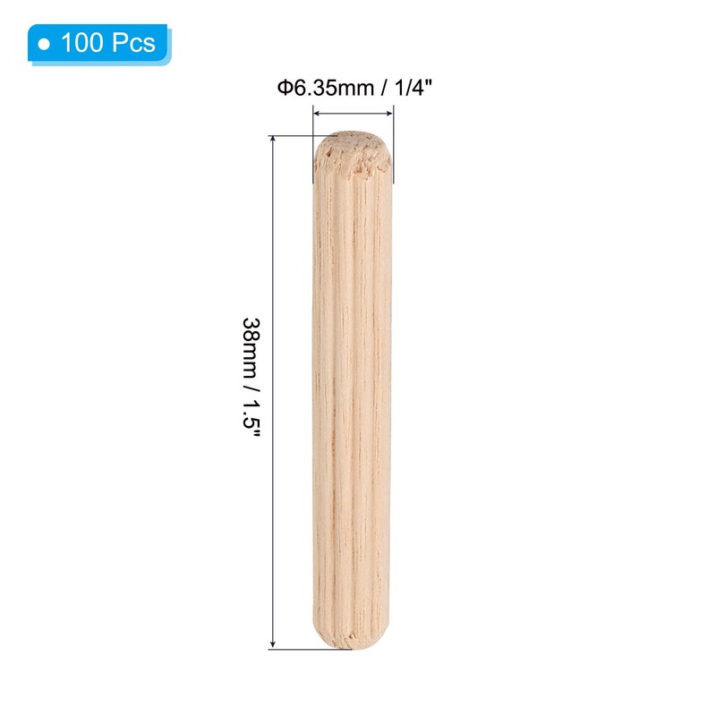 PATIKIL 1/4x1 1/2" Wooden Dowel Pins, 100Pack Wood Dried Fluted