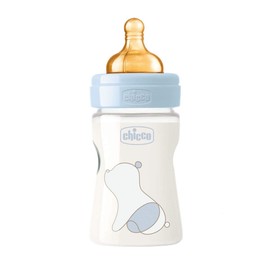 Chicco Original Touch Anti-Colic Bottle with 100% Natural Latex Teat, Slow Flow Bottle 0+ Months, Plastic Bottle 150 ml for Newborns, Blue