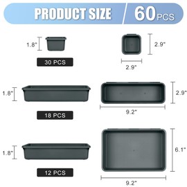 TaoTazon Tool Box Organizer Tray Divider, Toolbox Desk Drawer Organizer with 6 Sizes, Organization and Storage Toolbox for Garage Accessories (60pcs-Gray)