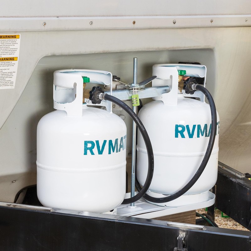 RVMATE RV Dual Propane Tank Mounting Rack with Locking Device