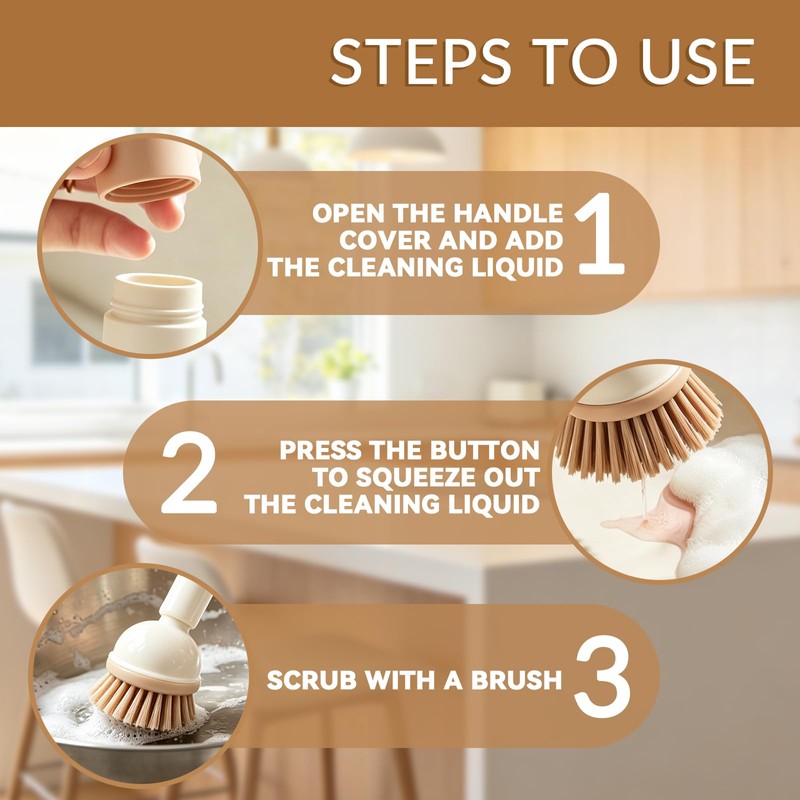 Soap Dispensing Dish Brush, Washing Up Brushes for Kitchen, Scrubbing