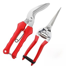 2 Pcs Garden Pruning Shears, Multifunctional Garden Scissors Set, 8" Stainless Steel Straight&Angled Pruning Floral Shears, Garden Shears for Cutting Flowers, Trimming Plants, Picking Fruits