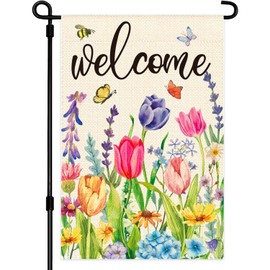 Feivando Spring Summer Floral Garden Flag 12x18 Inch Vertical Double Sided Tulip Welcome Flag for Outdoor Yard Farmhouse Seasonal Spring Summer Decoration