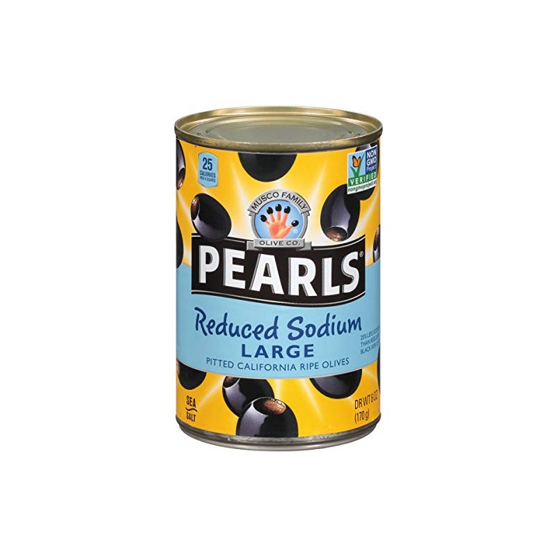 Pearls Reduced-Sodium Ripe Black Pitted Large Olives, 6-Ounce Can