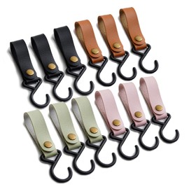 Pack of 12 Hooks for Clothes Rail, S Hooks with Leather Loop Hooks for Hanging, S-shaped Leather Camping Hooks, 16 x 2 cm, Plastic, Multifunctional Hooks for Wardrobe, Coat, Kitchen, Bathroom