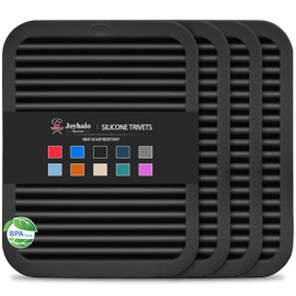Joyhalo 4 Pack Silicone Trivets for Hot Pots and Pans,480℉ Heat Resistant Trivets for Hot Dishes,Hot Pads for Countertop,Kitchen Potholders,Black
